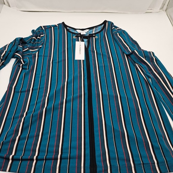 Liz Claiborne Tops - NWT LIZ CLAIBORNE Petite XL Blouse Shirt Top Multi Color Stripe Stretchy V-Neck